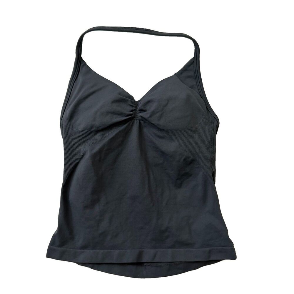 DFYNE Tank Top Womens Small Slate Gray Impact Longline Strappy Ruched Athleisure